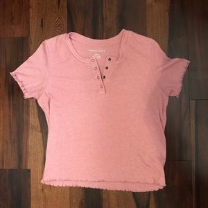 Short sleeve, half buttoned waffle shirt